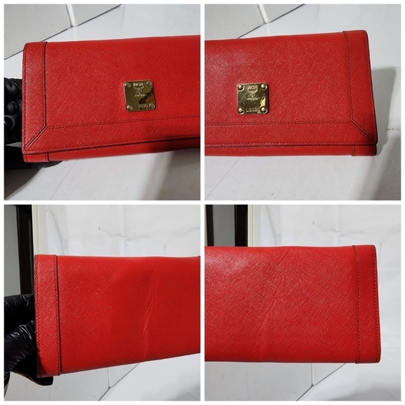 Authentic MCM Zipper Trifold Leather Wallet Red - Picture 5 of 10